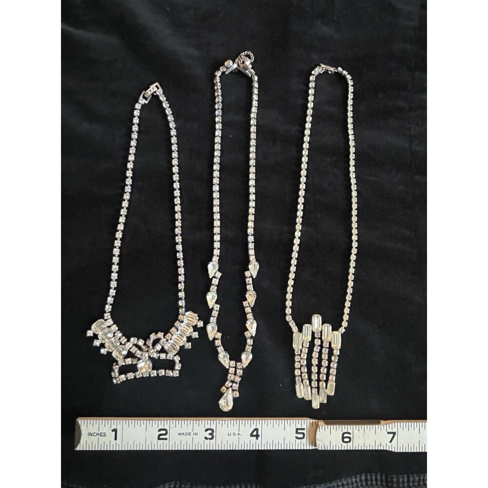 Vintage Rhinestone Necklace Lot Bridal Gatsby Prom Costume Jewelry Set Pear-drop - Picture 8 of 9